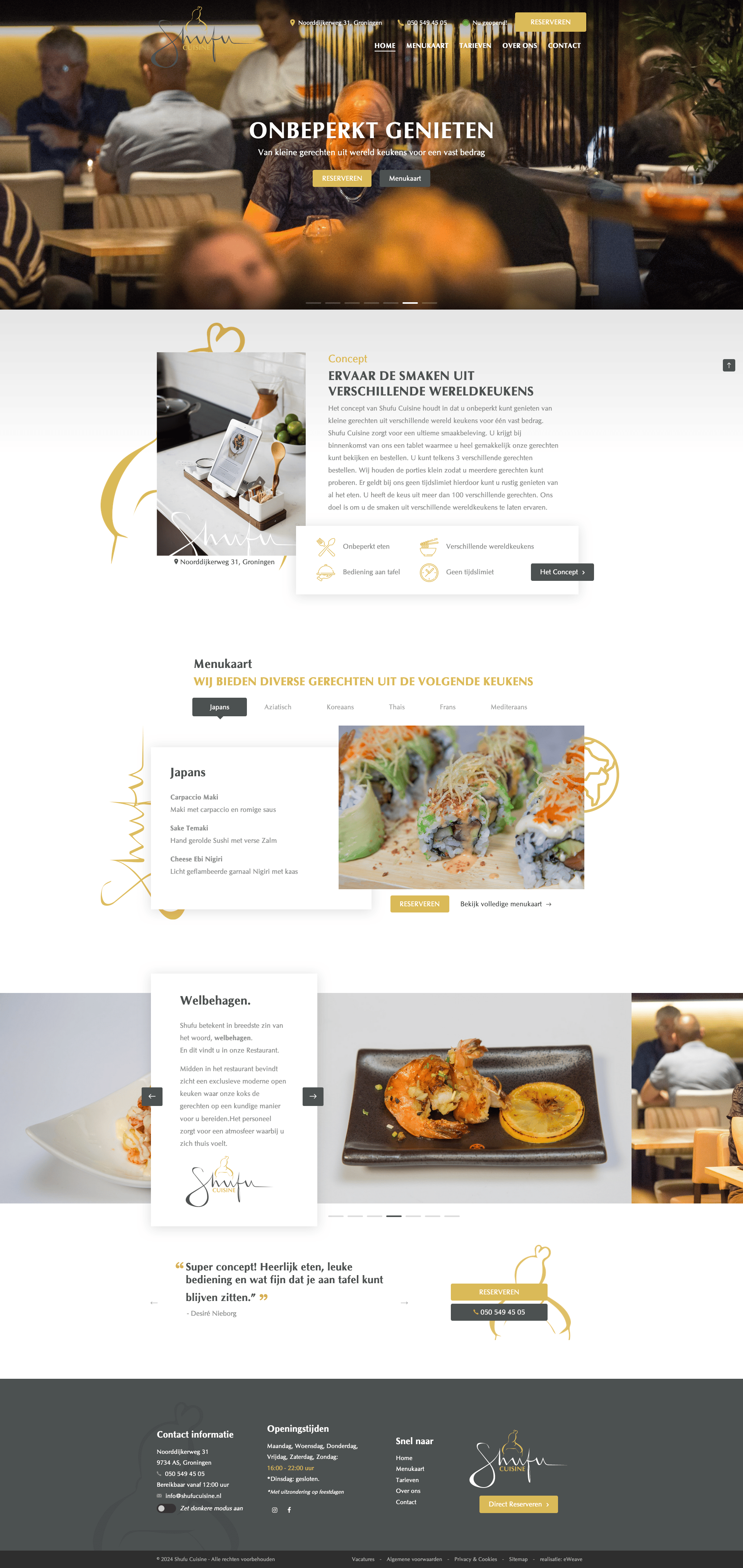 Website van Shufu Cuisine